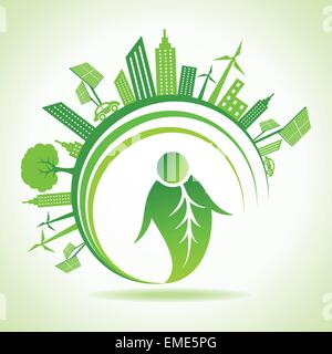 Ecology concept with eco cityscape - vector illustration Stock Vector ...