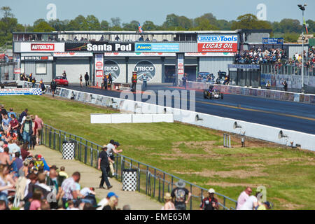 Crowd watching drag racing at the Santa Pod Raceway Stock Photo