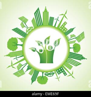 Eco cityscape with green icon stock vector Stock Vector