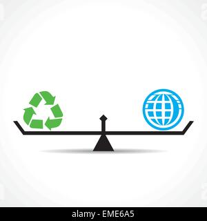 recycle symbol and global both are equal , go green and save earth concept vector Stock Vector