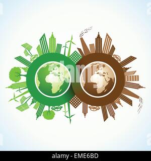 Eco and Polluted city around infinity symbol and earth stock vector Stock Vector