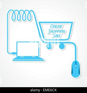 Online shopping concept with shopping cart and laptop stock vector Stock Vector