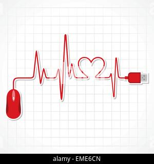 heartbeat with mouse and laptop stock vector Stock Vector