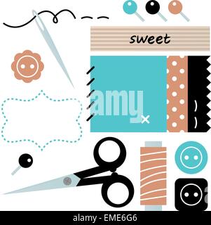 Sewing and Needlework accessories isolated on white Stock Vector