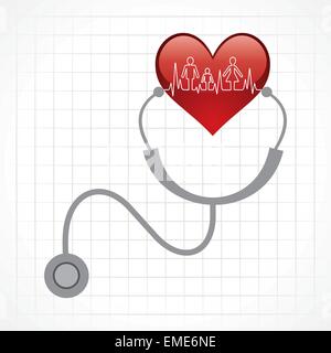 Stethoscope hold heart with heartbeat Stock Vector