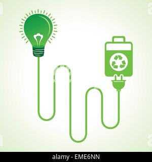 Light bulb charged by a eco cell concept Stock Vector