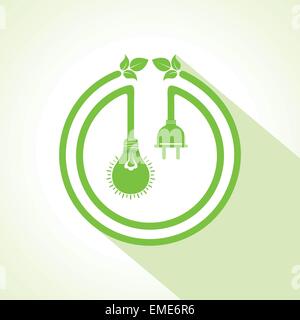 eco bulb with electric plug and leaf Stock Vector