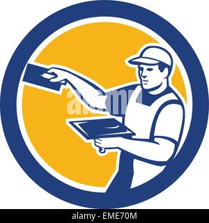 Plasterer With Trowel Circle Retro Stock Vector