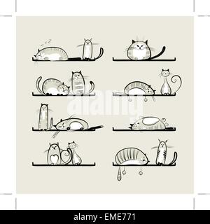Funny cats on shelves Stock Vector