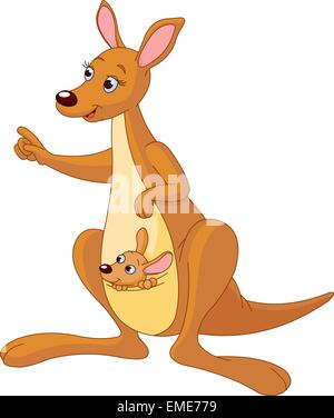 Cartoon Kangaroo and Joey Stock Vector