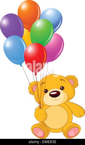 cute little bear teddy with balloons helium and bowtie Stock Vector ...