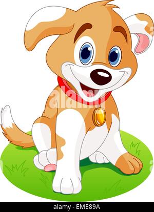 Cute Puppy sitting on the meadow Stock Vector