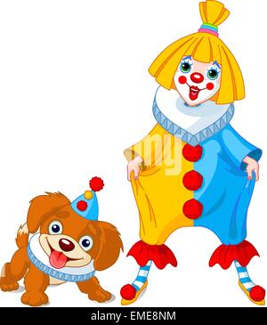 Funny Clown Girl and Clown Dog Stock Vector