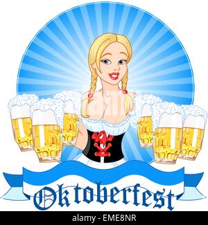 Oktoberfest girl serving beer Stock Vector