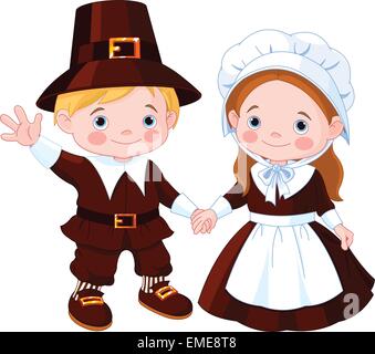 Thanksgiving Day Pilgrim Couple Stock Vector