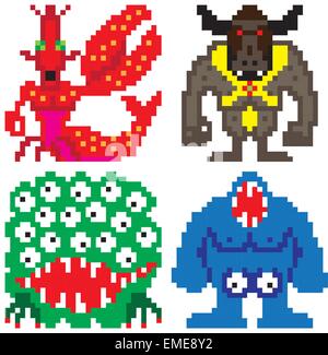 worse terror horror monster eight bit pixel art Stock Vector