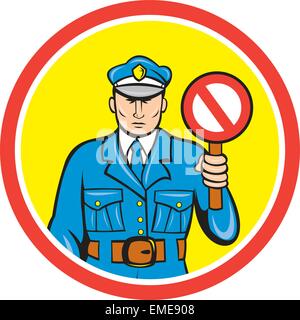 Traffic Policeman Stop Hand Signal Cartoon Stock Vector