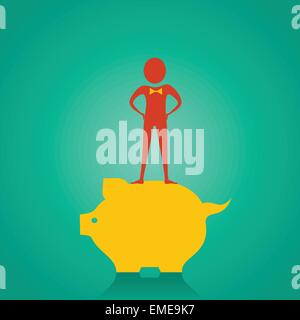 Man stand up on the piggy bank for saving money stock vector Stock Vector