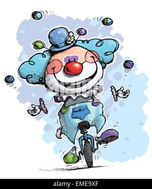 Clown on Unicycle Juggling Boy Colors Stock Vector