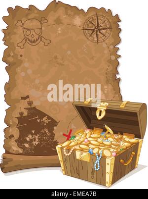 Pirate Map and Chest Stock Vector