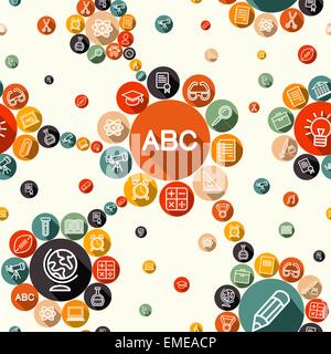 Education flat icons seamless pattern Stock Vector