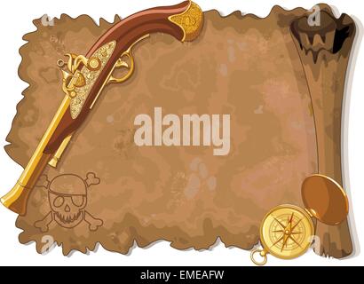 Pirate Scroll, Gun and Compass Stock Vector