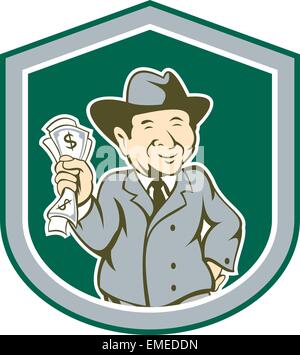 Businessman Rich Man Money Shield Cartoon Stock Vector