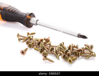 Screws and screwdriver Stock Photo