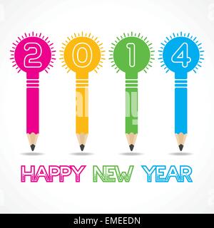 new year greeting with pencil bulb,2014-vector illustration Stock Vector