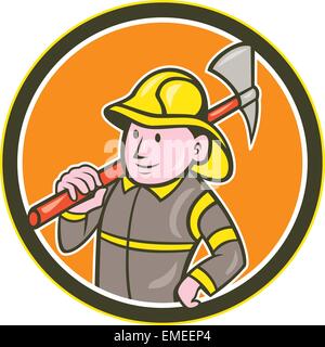 Fireman Firefighter Axe Circle Cartoon Stock Vector