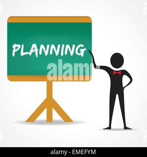 Man points to planning word on green board stock vector Stock Vector