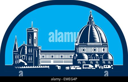 Dome of Florence Cathedral Retro Woodcut Stock Vector