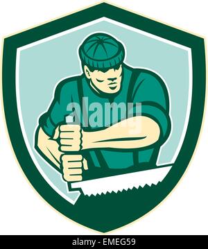 Lumberjack Crosscut Saw Shield Retro Stock Vector