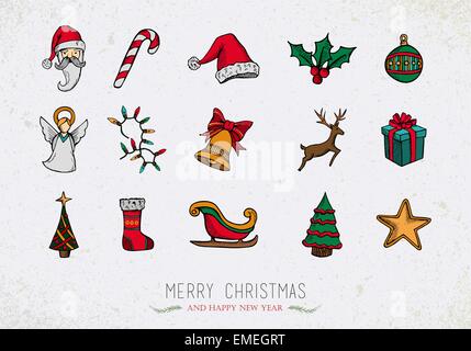 Colorful Vintage Christmas icons set Stock Vector
