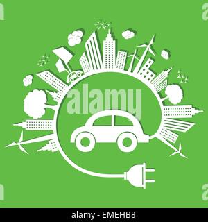 Ecology concept with eco car and cloud Stock Vector