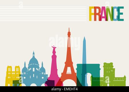 Travel France destination landmarks skyline illustration Stock Vector