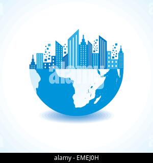 Blue cityscape on half earth Stock Vector