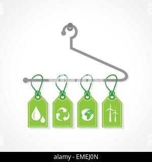Eco icon labels hanging on a hanger stock vector Stock Vector