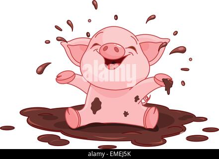 Piggy in a puddle Stock Vector