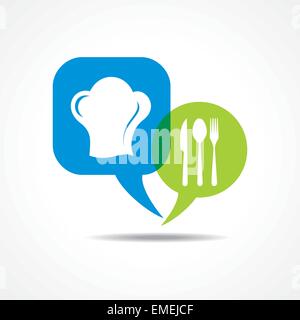 Restaurant forks and chef hat in message bubble stock vector Stock Vector