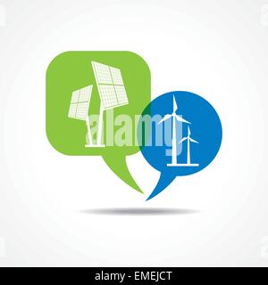 Solar panel and wind-mill in message bubble stock vector Stock Vector