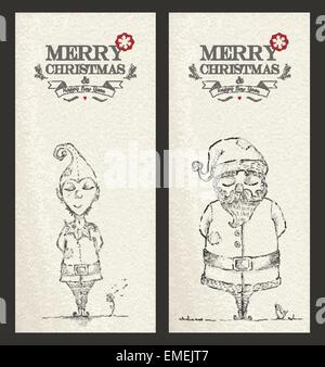 Merry Christmas unique hand drawn banner set Stock Vector