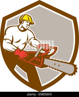 Lumberjack Tree Surgeon Arborist Chainsaw Shield Stock Vector