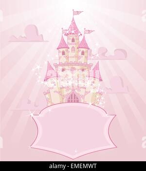 Pink castle for fairy princess, cartoon vector illustration isolated ...