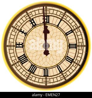 Big Ben Midnight Clock Face Stock Vector