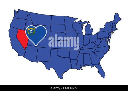 Nevada state of United States of America, USA. Simplified thick black ...