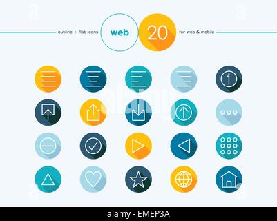 Web outline style flat icons set Stock Vector