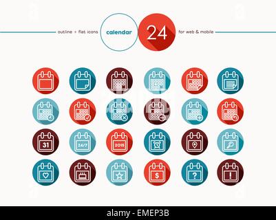 Calendar outline flat icons set Stock Vector