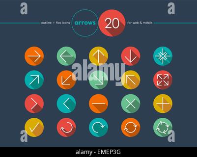 Arrow flat icons line style set Stock Vector