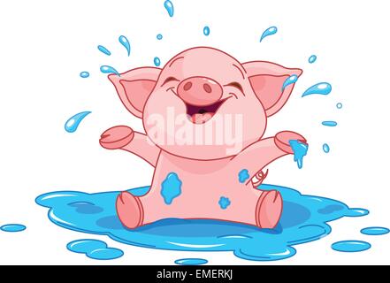 Piggy in a puddle Stock Vector